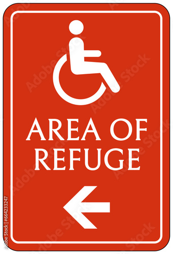 Area of refuge sign and labels disable person