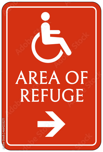 Area of refuge sign and labels disable person
