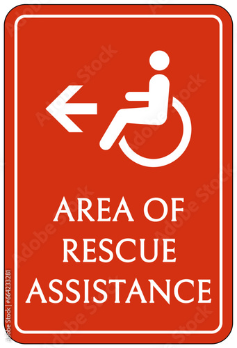 Area of refuge sign and labels disable person