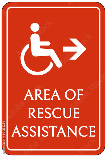 Area of refuge sign and labels disable person