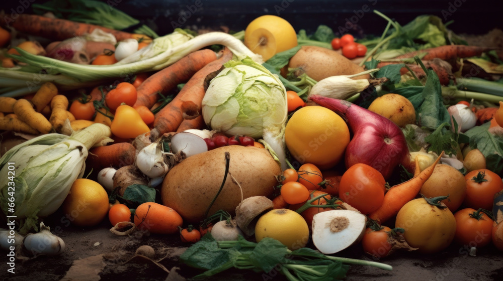 Food waste, Pile of composting organic waste. Food waste, Pile of composting organic waste.