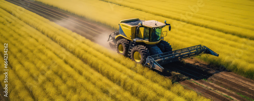 Aerial View Of Rapeseed Harvest For Biofuel Production