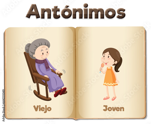 Viejo and Joven: Antonym Word Card in Spanish