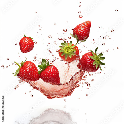 Falling strawberries isolated on a white background