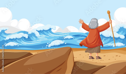 Moses Parting the Sea: A Vector Cartoon Illustration