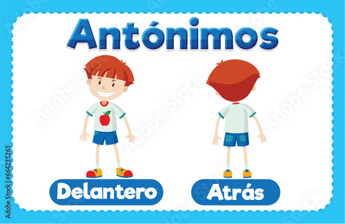 Antonym Word Card: Delantero and Atrás in Spanish