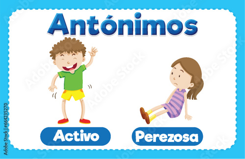 Antonym Word Card: Activo and Perezosa