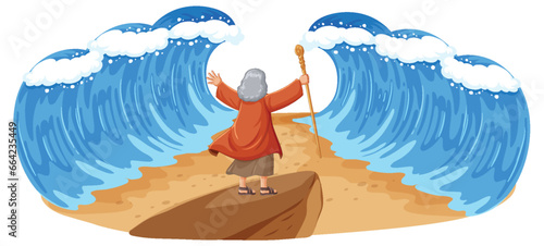 Moses Parting the Red Sea: A Biblical Cartoon Scene