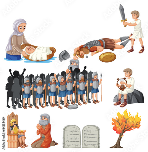 Cartoon Characters from Bible Stories: Moses and David and Goliath