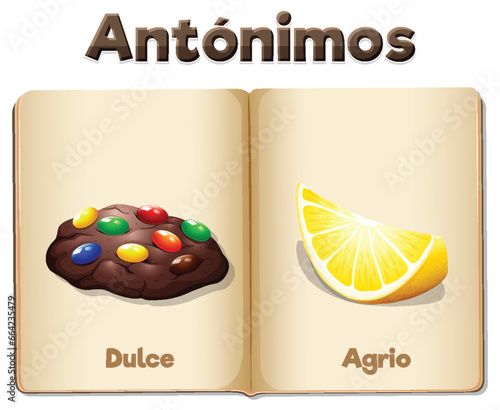 Dulce and Agrio: Spanish Antonym Word Card