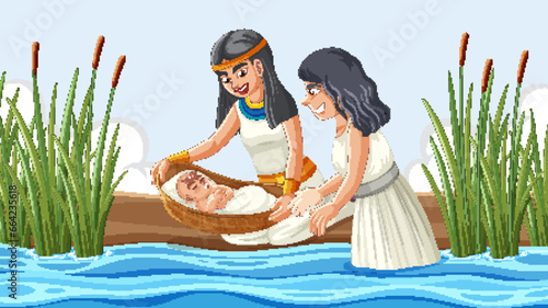 Pharaoh's Daughter Discovers Baby Moses in River Scene