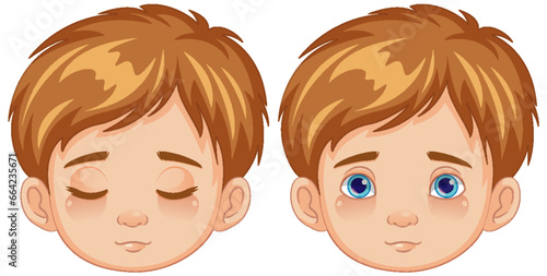 Set of Cartoon Boy Faces with Open and Closed Eyes