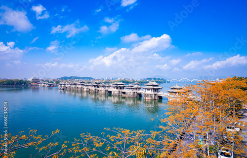 Aerial view of Guangji Bridge, Chaozhou City, Guangdong province, China