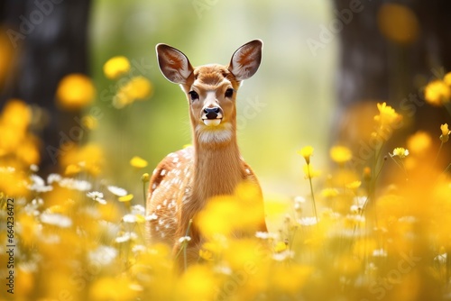 Female roe deer with beautiful flower. © AbdulHamid