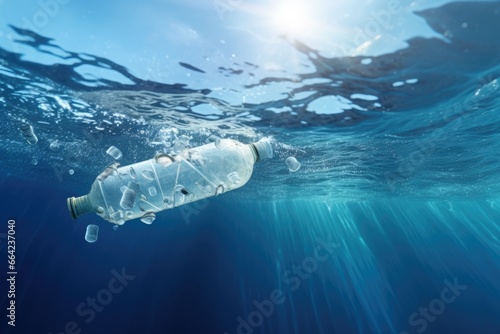 Underwater pollution, Plastic water bottles pollution in the ocean. photo