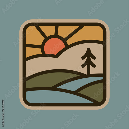 Simple Sunrise Outdoor Badge Illustration	