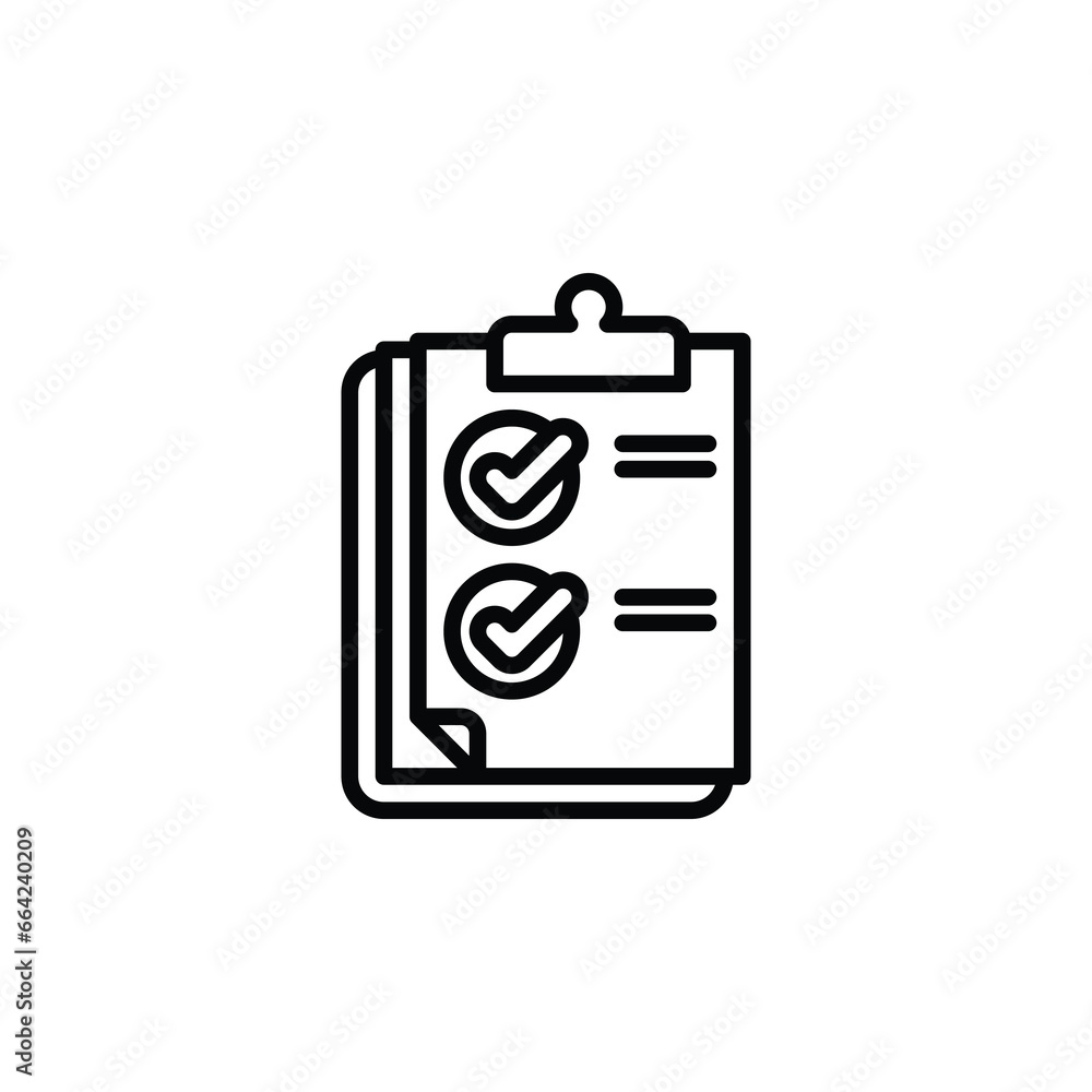Clipboard with checklist outline icon. Vector illustration. The isolated icon suits the web, infographics, interfaces, and apps. Clipboard with checklist outline icon. Vector illustration. The isolated icon suits the web, infographics, interfaces, and apps.