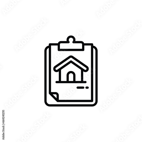 Clipboard with house, real estate, house, home outline icon. Vector illustration. The isolated icon suits the web, infographics, interfaces, and apps.
