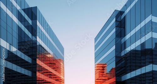 Two modern buildings with glass windows. Architecture design of buildings.