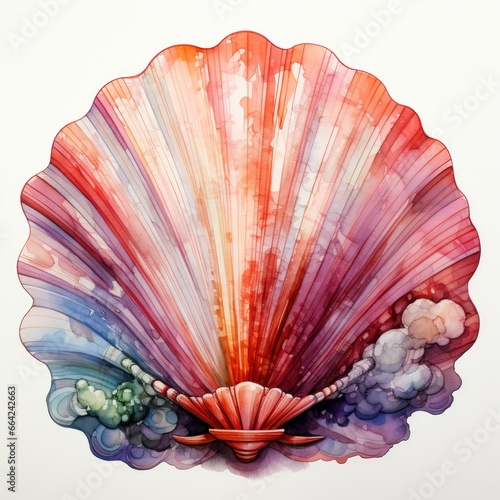 Watercolor Seashell clipart on white background.