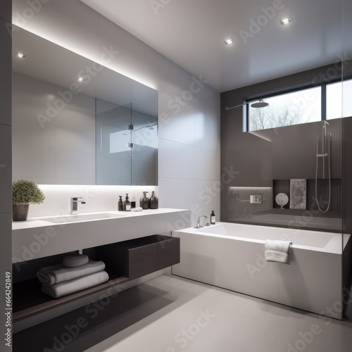 Modern and Clean Bathroom with a Large Mirror