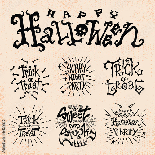 halloween text elements collection set black ink