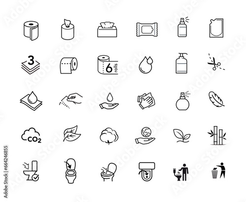 Set icons for toilet paper, napkins, wipes and other hygiene product. Vector illustration. Isolated on white background. It can be used in the adv, promo, package, etc. EPS10.