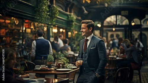 men in vintage suits conversing or discussing anything in the restaurant .