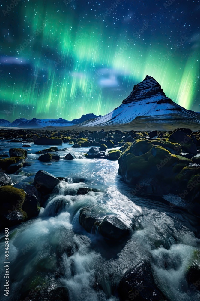 Majestic Northern Lights Over the Rocky Shore