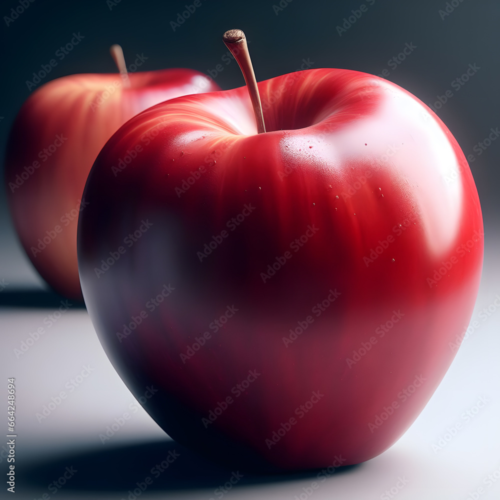 Obraz premium Red Apple fruit with green leaves isolated on white background