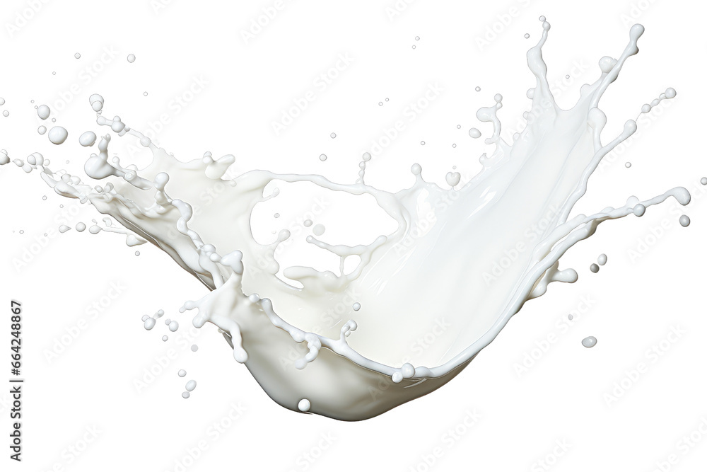 Close-up of a milk splash, highlighting the freshness and purity of this creamy beverage. Ideal for all things dairy.