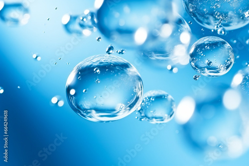 Clean blue water bubbles floating