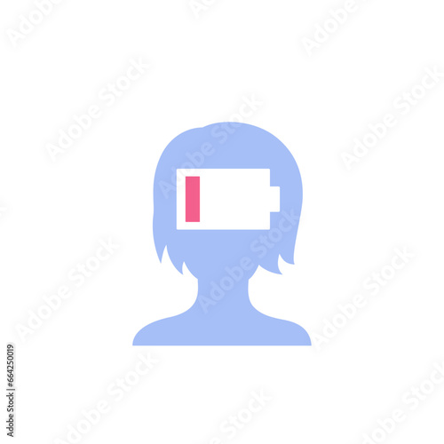 burnout or fatigue icon with low battery and a girl