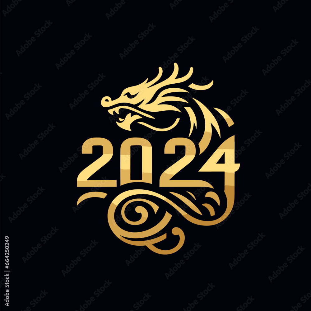Chinese dragon symbol illustration Combining the numbers 2024 for the New Year festival 2024 - Vector
