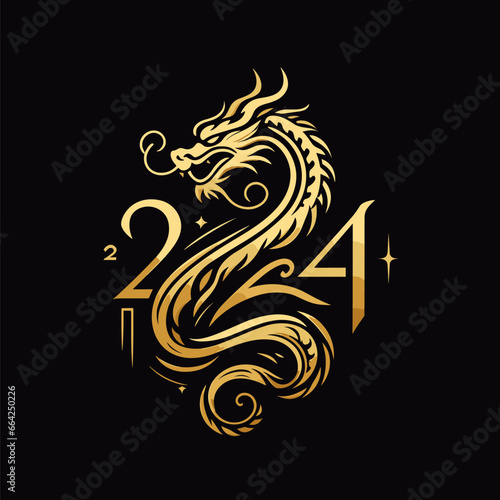 Chinese dragon symbol illustration Combining the numbers 2024 for the New Year festival 2024 - Vector
