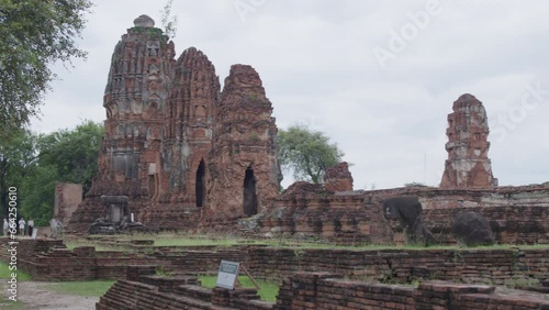 Ayutthaya, Thailand at Wat Mahathat, Temple stupa pagoda in the cloudy day, Ayyuthaya, Thailand. photo