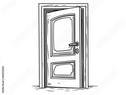 Doodle Open door symbol, cartoon sticker, sketch, vector, Illustration, minimalistic