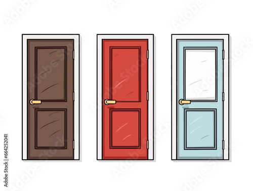 Doodle Open door symbol, cartoon sticker, sketch, vector, Illustration, minimalistic