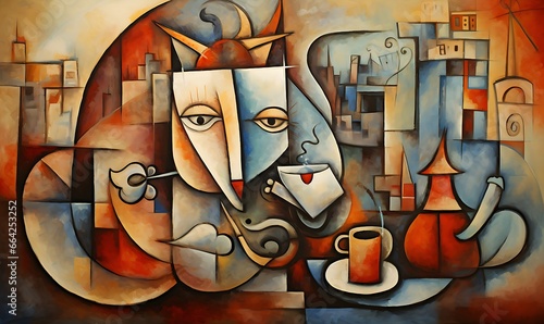 An illustration of the coffee symbol in a cubist style photo