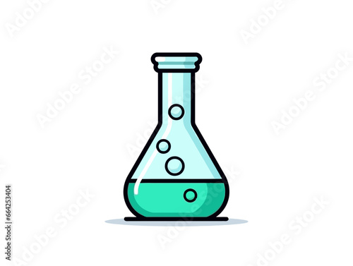 Schilderij op canvas Doodle Beaker with a test tube, cartoon sticker, sketch, vector, Illustration, m