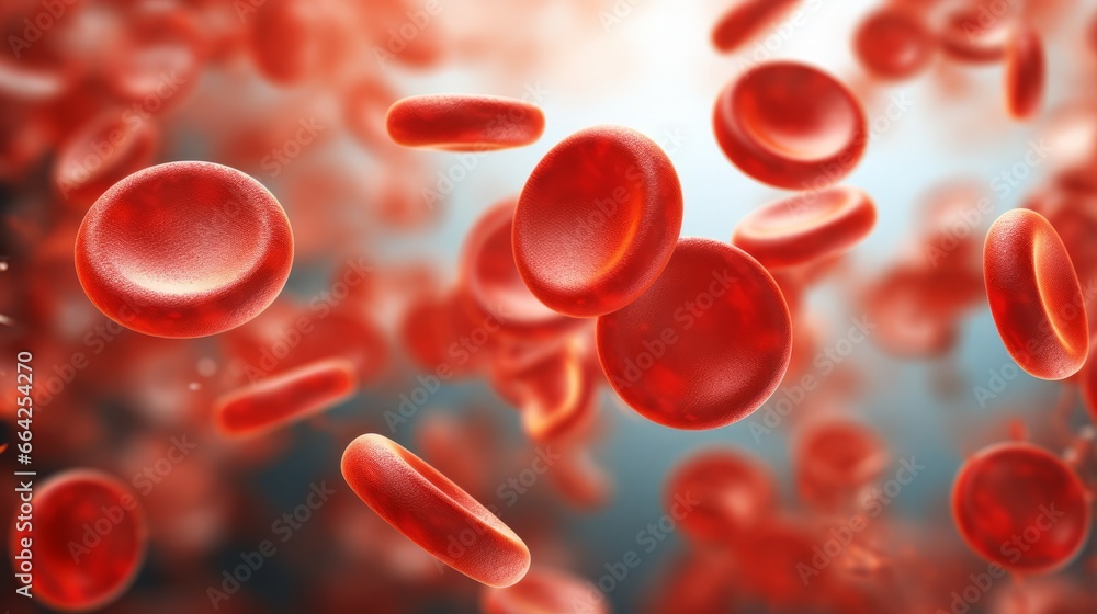 Red blood cells under microscope, scientific illustration, Blood Clot or thrombus blocking the red blood cells stream within an artery.red blood cells circulating in the blood vessels Red blood cells under microscope, scientific illustration, Blood Clot or thrombus blocking the red blood cells stream within an artery.red blood cells circulating in the blood vessels