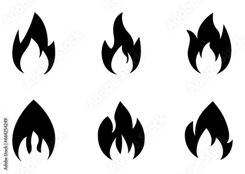 Fire icon set. flame, flames, burn, burning, heat, hot, danger, bonfire, campfire, fireball, kitchen, explosion, flaming, icons. Black solid icon collection. Vector illustration
