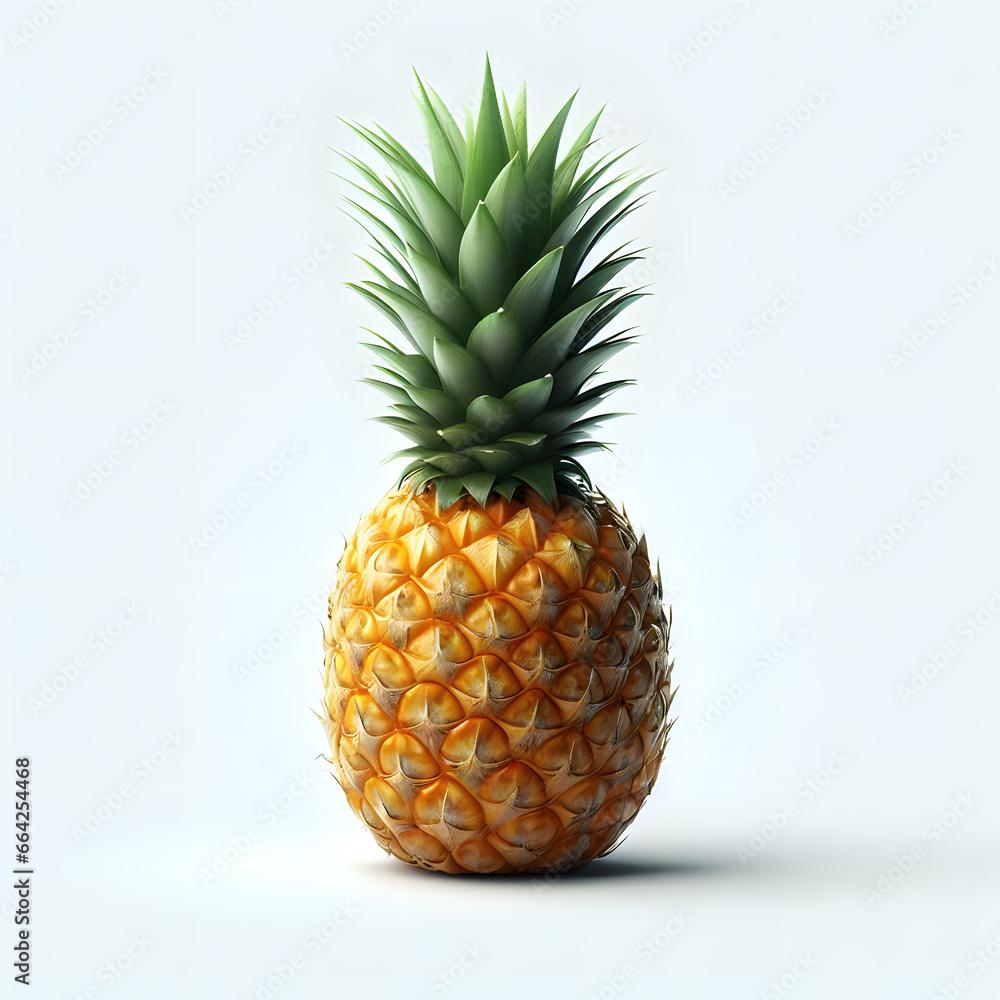 Pineapple fruit with green leaves isolated on white background Pineapple fruit with green leaves isolated on white background