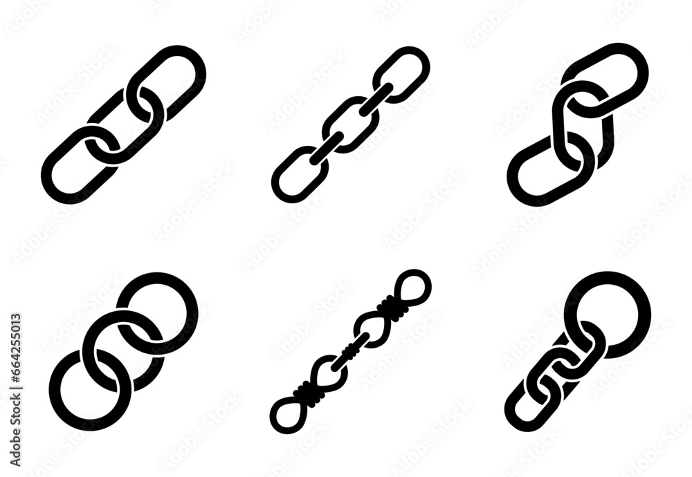 link chain icon set. linked, connect, steel, chains, metal, broken, connection, strength, network, icons. Black solid icon collection. Vector illustration link chain icon set. linked, connect, steel, chains, metal, broken, connection, strength, network, icons. Black solid icon collection. Vector illustration