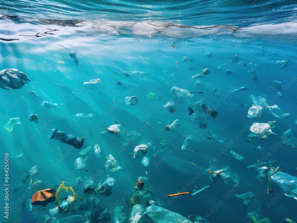 Photography of plastic wastes in sea water