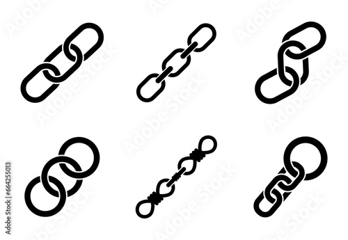 link chain icon set. linked, connect, steel, chains, metal, broken, connection, strength, network, icons. Black solid icon collection. Vector illustration