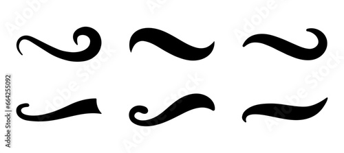 Swash and swoosh tails icon set. swirl, calligraphy, typography, brush, text, font, line, curly, stroke, underline, element, icons. Black solid icon collection. Vector illustration