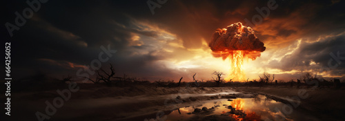 atomic bomb explosion with dark smoke mushroom cloud © Chrixxi
