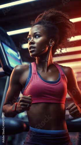 Fitness Model - African-American Woman Working Out at the Gym. Fictional characters created by Generated AI.
