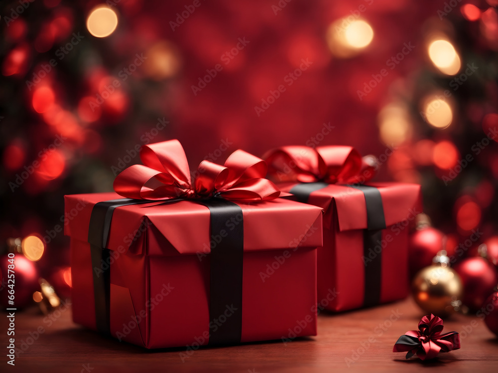 Elegant Red Christmas Gift Boxes with Black Bow Elegant Red Christmas Gift Boxes with Black Bow